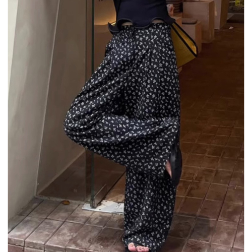 Korean style lazy style casual pants for women in summer, high-waisted and drapey, loose, flesh-covering straight wide-leg pants