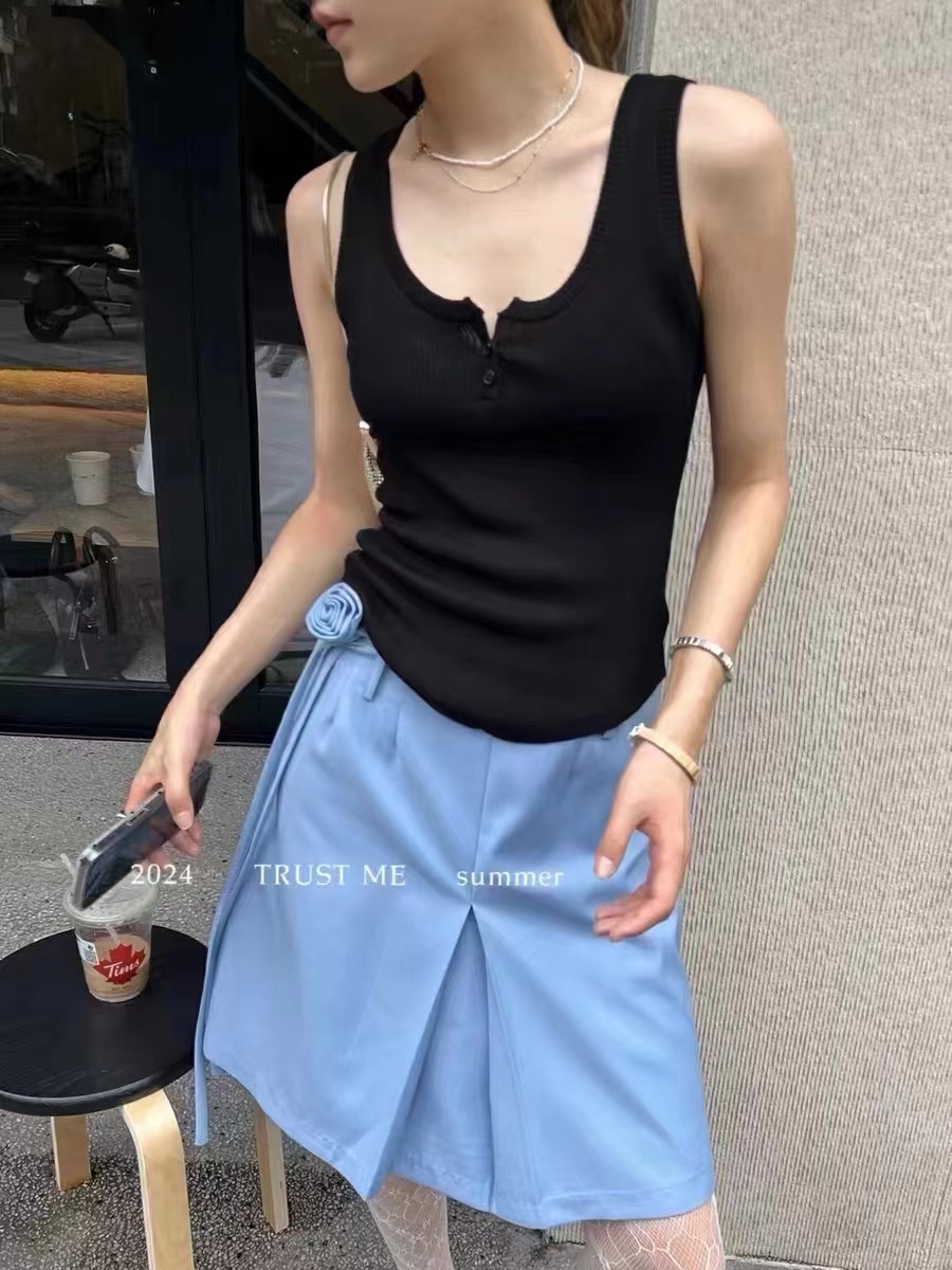 Versatile White Basic Round Neck Vest Women's Summer Loose Casual Pullover Sleeveless Top