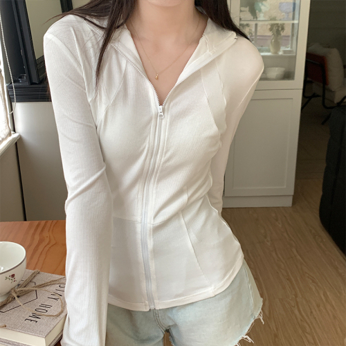 Real shot of pure lust style slim long-sleeved cardigan for women summer solid color versatile casual stand collar jacket 2024 new style