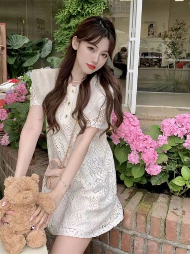 2024 Summer Doll Collar Lace Dress for Women Summer Sweet and Gentle Fairy Skirt Covering Belly and Slimming Short Skirt