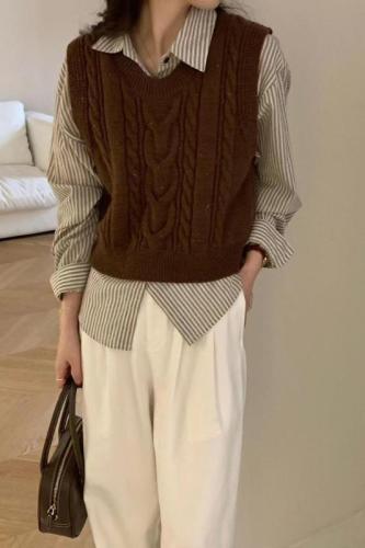 Stacking Companion Gray Twist Knitted Vest Women's 2024 Autumn and Winter New Laying Top