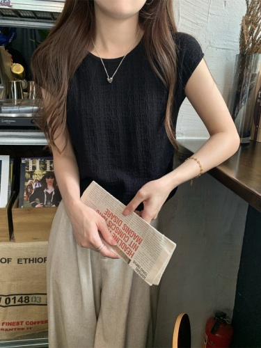 Summer Thin Style Round Neck Ice Silk Sweater Short Sleeve Women's Waistcoat Versatile Western Style T-shirt Chic and Beautiful Top