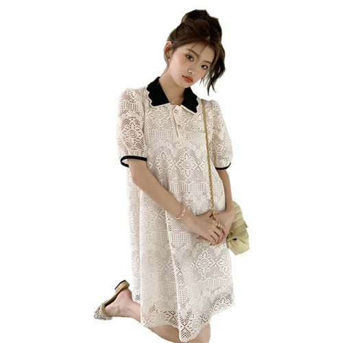 2024 Summer Heavy Industry Lace Lapel A-Line Dress Women's New European Fashion Women's Fashion Trend