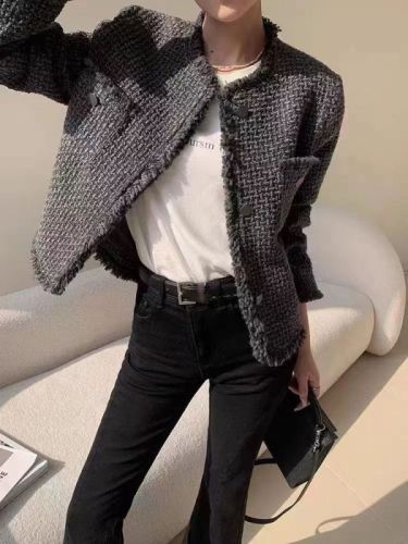 French style small fragrant jacket for women spring and autumn 2024 new gray little lady high-end and elegant lady top