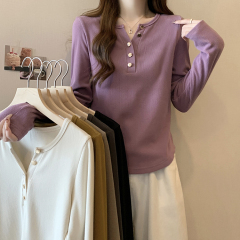 2024 new autumn clothing for fat mm, versatile half-open collar, careful machine, thickened and warm, right shoulder bottoming shirt, T-shirt