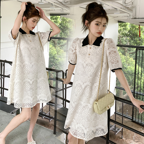 2024 Summer Heavy Industry Lace Lapel A-Line Dress Women's New European Fashion Women's Fashion Trend