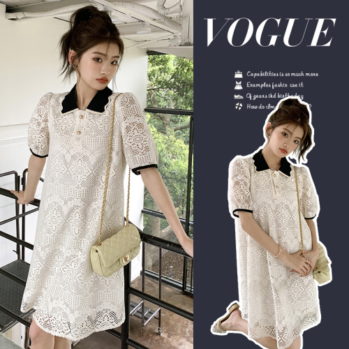 2024 Summer Heavy Industry Lace Lapel A-Line Dress Women's New European Fashion Women's Fashion Trend