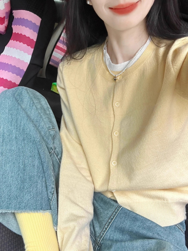 Korean style gentle yellow 2024 new two-piece knit spring and autumn long-sleeved soft sweater cardigan coat top for women 