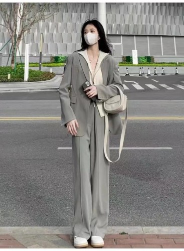 Gray small suit jacket for women 2024 spring and autumn new two-piece suit small high-end loose casual suit