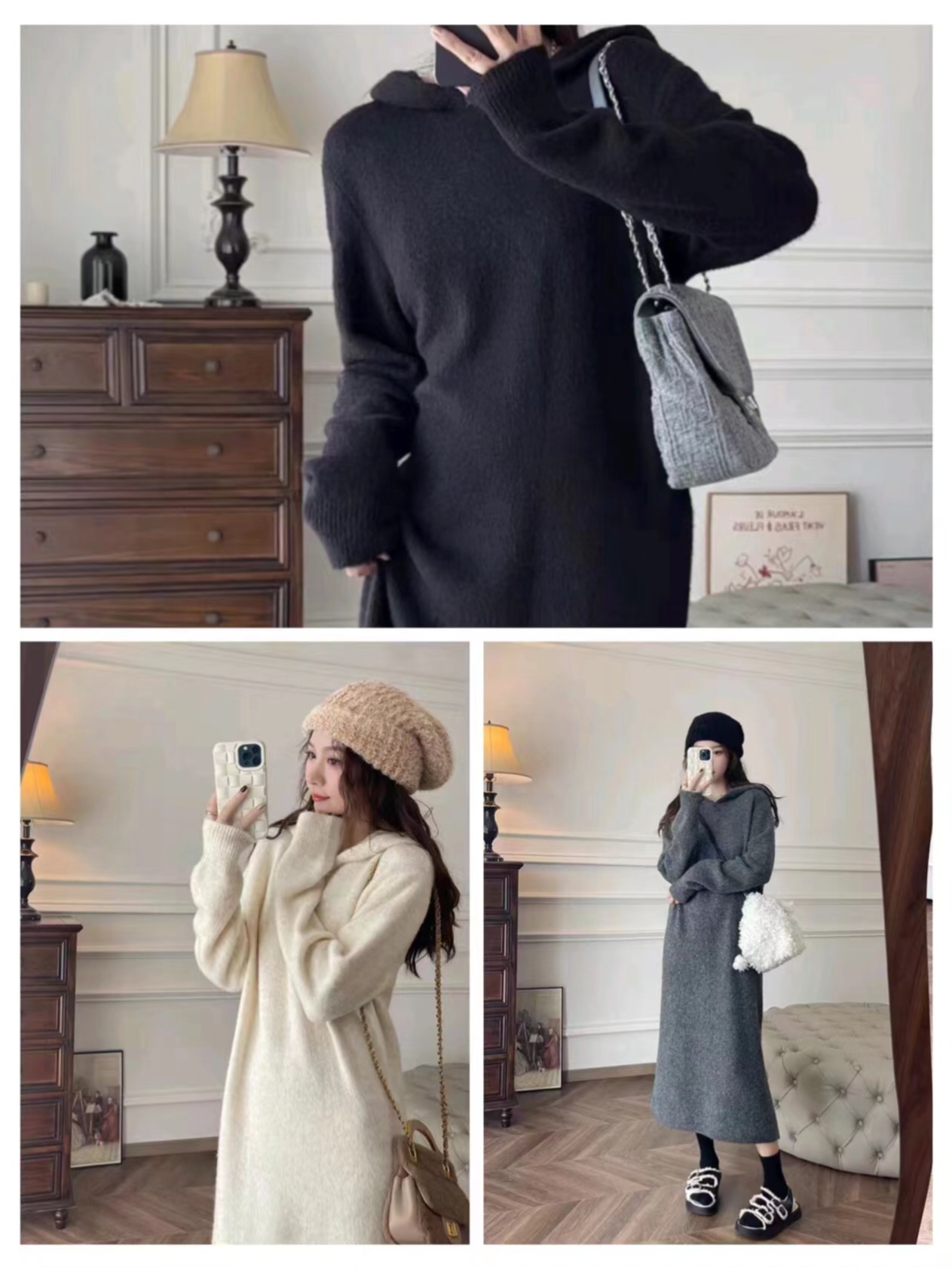 Zhang Sesese ZSS YIER London Holiday Fluffy Soft Colorful Long Hair Hooded Casual Knit Dress