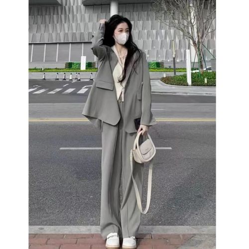 Gray small suit jacket for women 2024 spring and autumn new two-piece suit small high-end loose casual suit