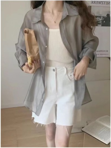 Back slit chiffon sun protection cardigan women's summer new style with skirt and small shawl jacket loose thin blouse