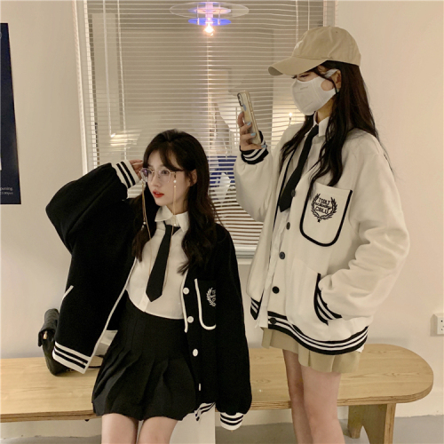 Japanese small fragrance style cardigan sweatshirt for women in autumn and winter large size Korean version street student Jk embroidery loose jacket trend 61