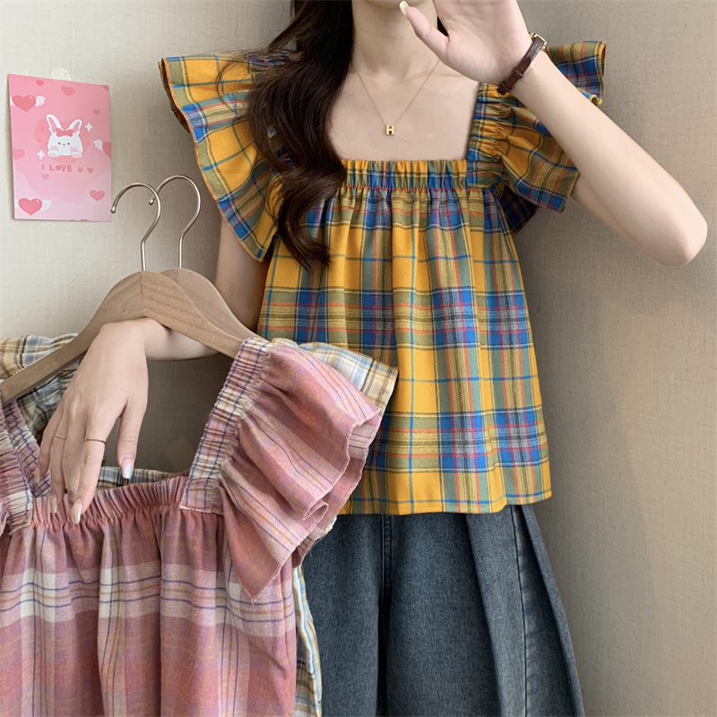 Actual shot of new irregular ruffled tie-dyed flying sleeves vest for women