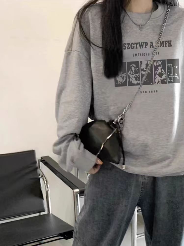 Thin cotton milk silk and thick cotton silver fox fur round neck printed women's couple quality sweater