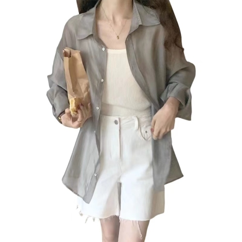 Back slit chiffon sun protection cardigan women's summer new style with skirt and small shawl jacket loose thin blouse