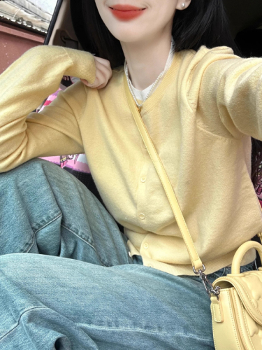 Korean style gentle yellow 2024 new two-piece knit spring and autumn long-sleeved soft sweater cardigan coat top for women 