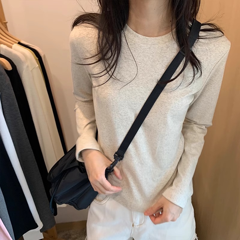 Cotton 210g 40S Adiele 92 Cotton 8 Spandex Solid Color Women's Fitted Long Sleeve Set-in-Sleeve Base Layer Top