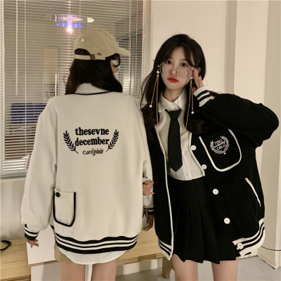 Japanese small fragrance style cardigan sweatshirt for women in autumn and winter large size Korean version street student Jk embroidery loose jacket trend 61