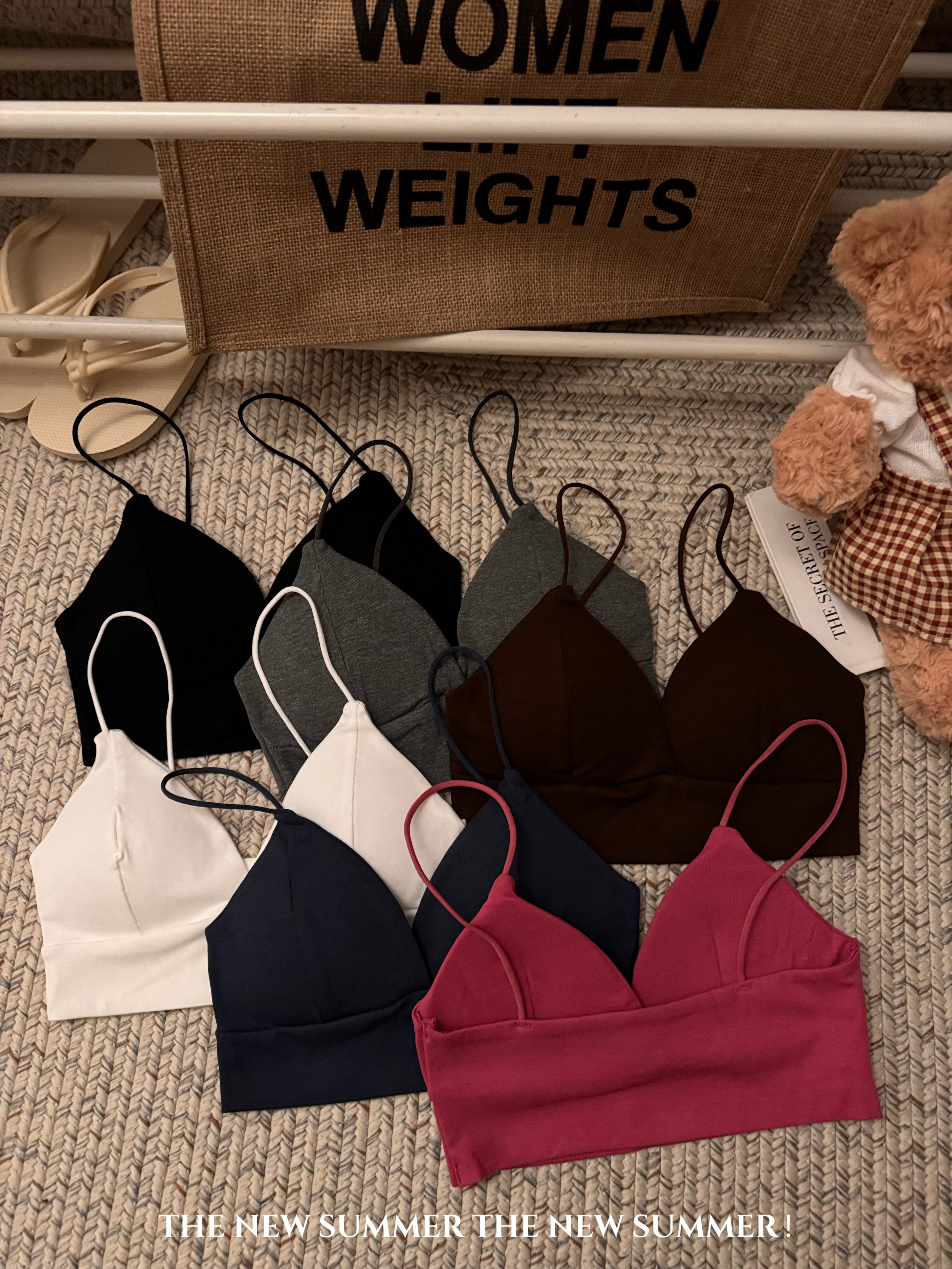 Actual shot ~ Dopamine underwear French solid color design triangle cup spaghetti straps small bust tube top underwear