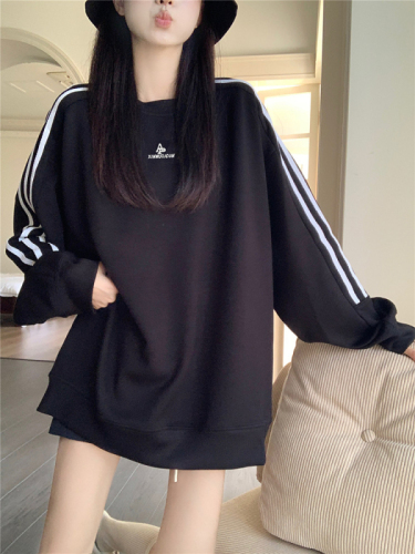 Back collar, non-pilling, cotton screw top, imitation cotton Chinese cotton composite 320g stripe embroidery autumn Korean style sweatshirt