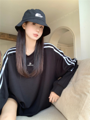 Back collar, non-pilling, cotton screw top, imitation cotton Chinese cotton composite 320g stripe embroidery autumn Korean style sweatshirt