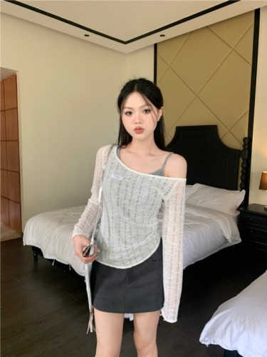 Real shot of fake two-piece knitted sweater long-sleeved hollow irregular bottoming shirt top