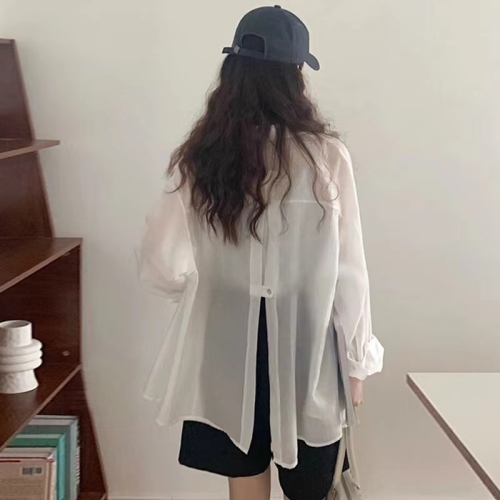 Back slit chiffon sun protection cardigan women's summer new style with skirt and small shawl jacket loose thin blouse