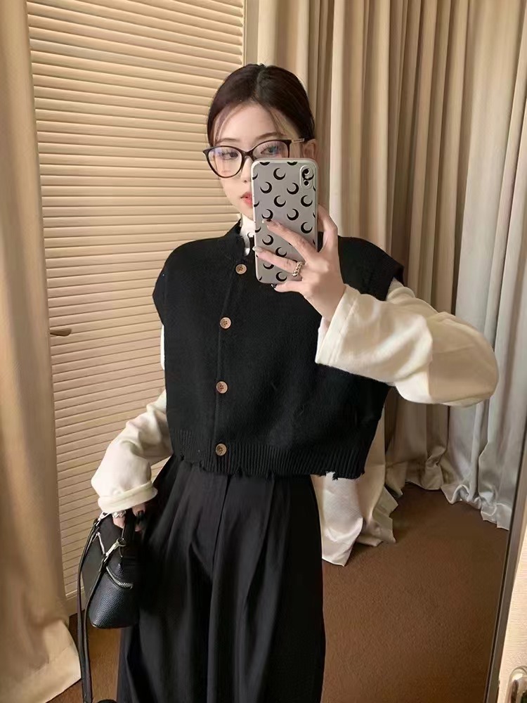 Salt-style outfit Korean sweet-cool vest temperament knitting sweater outerwear sleeveless stackable backless top women ST