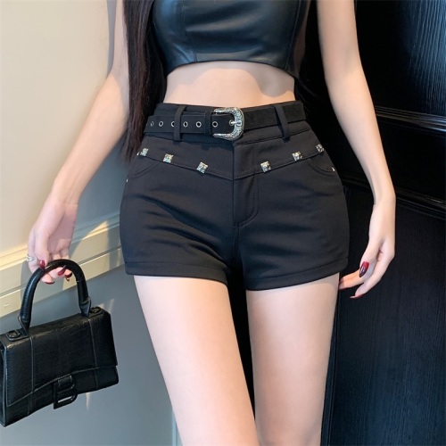 Actual shoot! 2024 New Sweet, Cool, and Spicy White Elastic High-Waisted Booty-Brief Chain-Detailed Shorts