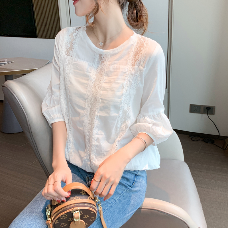 Lace shirt women's new floral lantern sleeve spring and summer chiffon shirt hollow top chiffon shirt