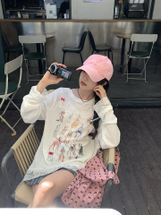 Original fabric + accessories Lace puppy print long-sleeved T-shirt for women 2024 summer new sun protection top