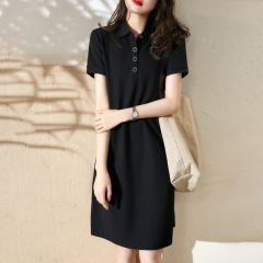 Stylish POLO collar metal buckle short-sleeved sports style cotton dress for summer with vitality and age reduction