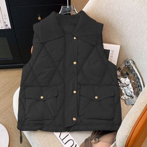 Real shot of plus size women's 2024 autumn and winter diamond cotton vest casual wear sleeveless vest vest vest top