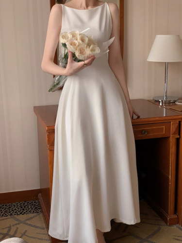 Korean chic gentle and luxurious one-shoulder high-end design sleeveless long dress