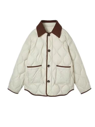 Xiaoxiangfeng lightweight short down jacket for women 2024 new contrasting color lapel rhombus loose winter cotton jacket