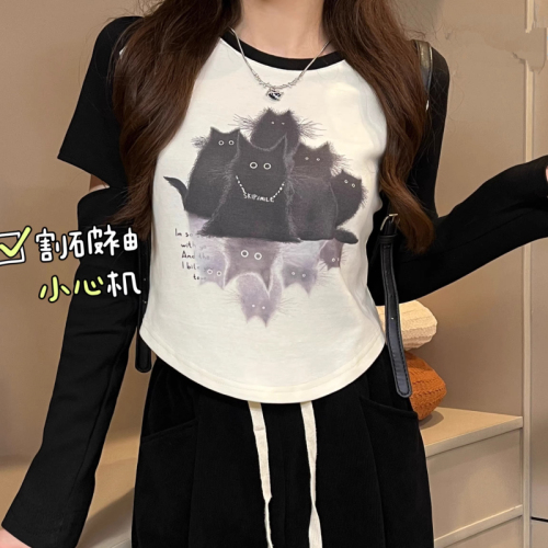 Official picture 40 count pure cotton rib 92 cotton 8 spandex design contrasting raglan cut long-sleeved T-shirt