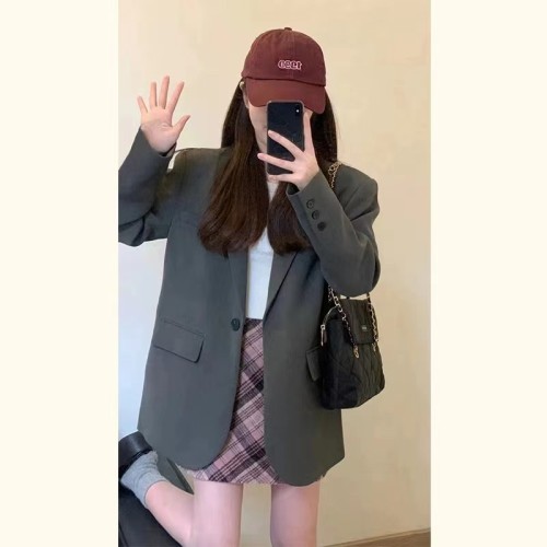 High-end design gray suit jacket for women 2024 spring and autumn new Korean style small temperament casual suit