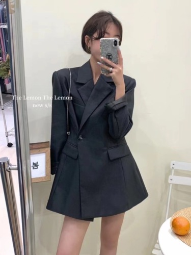 THE LEMON 2024 spring new high-end side button waist blazer women's design niche