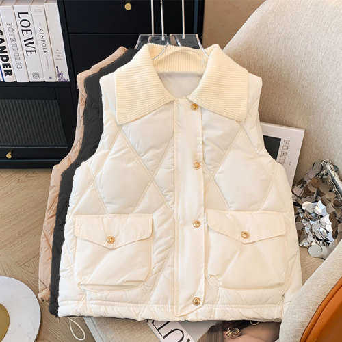 Real shot of plus size women's 2024 autumn and winter diamond cotton vest casual wear sleeveless vest vest vest top