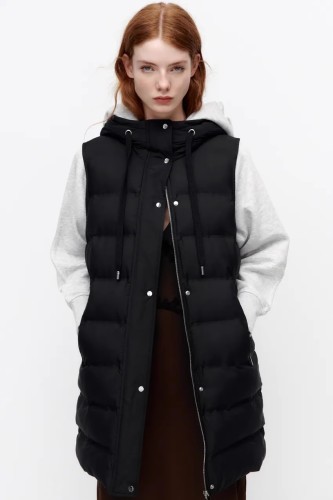 Official picture hooded vest autumn and winter thickened down cotton vest women's warm loose mid-length vest jacket