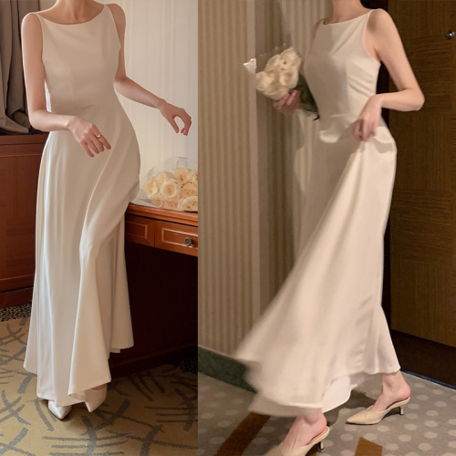 Korean chic gentle and luxurious one-shoulder high-end design sleeveless long dress