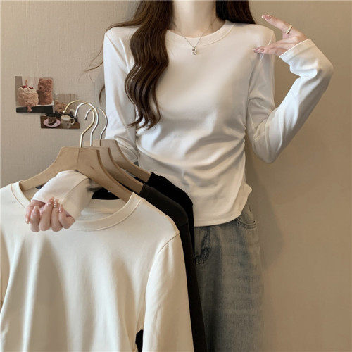 Women's Autumn New Round Neck T-shirt 260g Long Sleeve 2X2 Modal Rib Collar Top