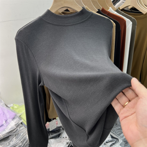 German velvet half turtleneck bottoming shirt for women, autumn and winter long-sleeved T-shirt for women, fashionable slim student top