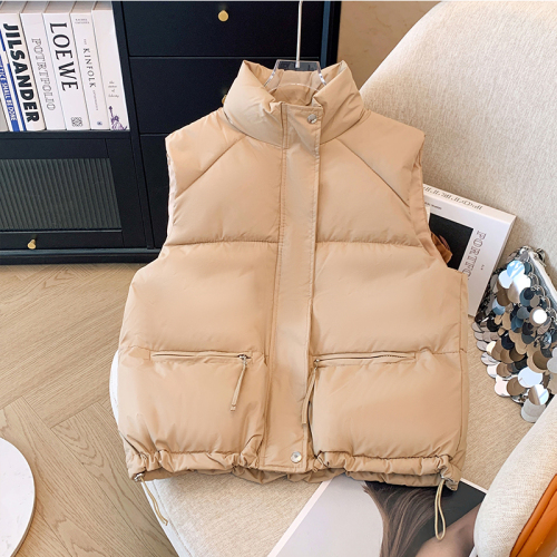 Real shot of plus size women's clothing 2024 autumn and winter new fashion stand-up collar vest coat cotton vest loose waistcoat vest