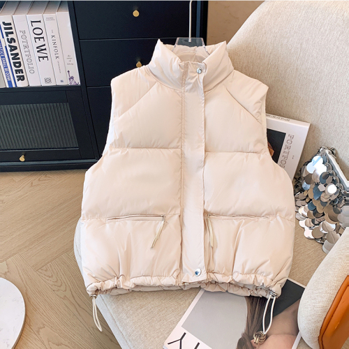 Real shot of plus size women's clothing 2024 autumn and winter new fashion stand-up collar vest coat cotton vest loose waistcoat vest