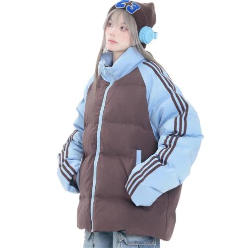 Net picture original national fashion American style color block striped cotton coat women's winter couple thickened bread coat