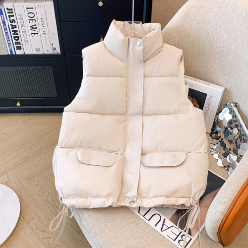 Real shot of plus size women's 2024 autumn and winter new fashionable stand-up collar cotton vest loose waistcoat vest jacket