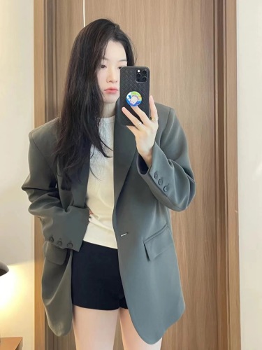 High-end design gray suit jacket for women 2024 spring and autumn new Korean style small temperament casual suit