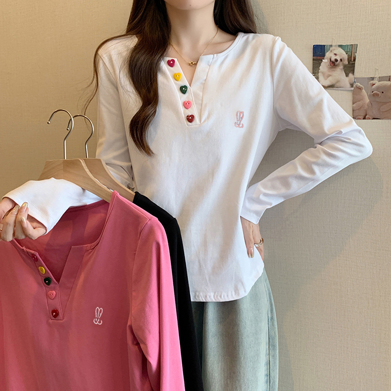 Actual shot of 2024 new autumn clothing for fat mm, fashionable and versatile slim half-open collar long-sleeved T-shirt bottoming shirt top